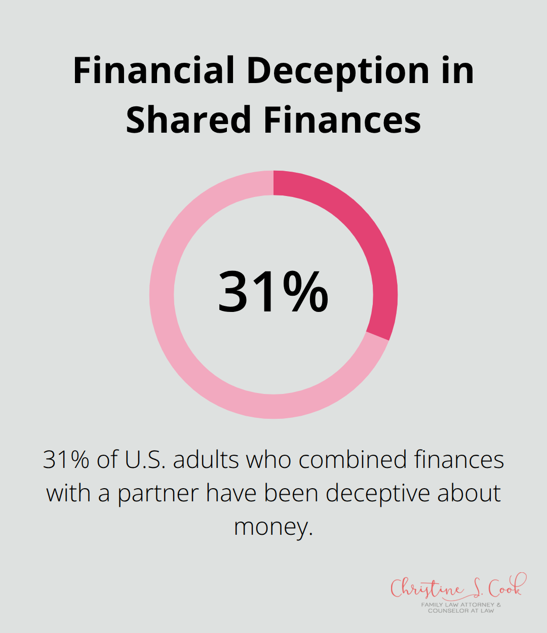 A percentage chart showing that 31% of U.S. adults who combined finances with a partner have been deceptive about money. - divorce property division agreement