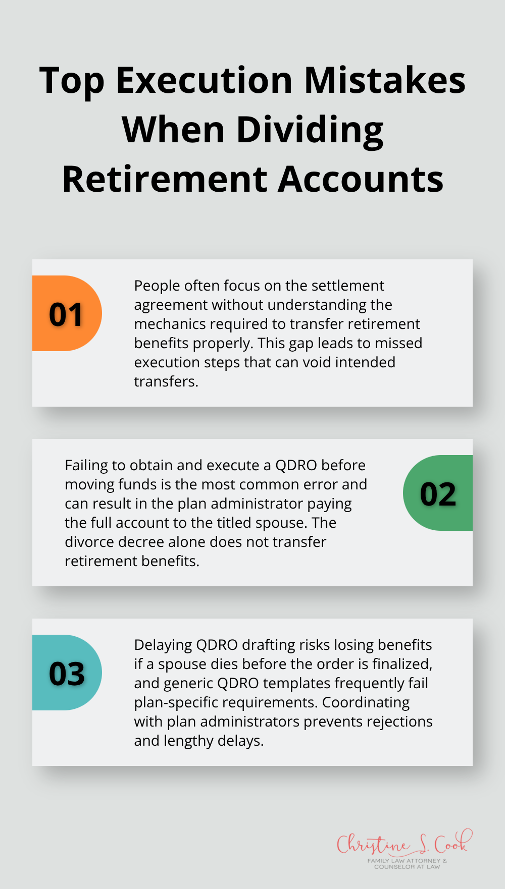 Three common execution mistakes described in short paragraphs - dividing retirement accounts in divorce florida