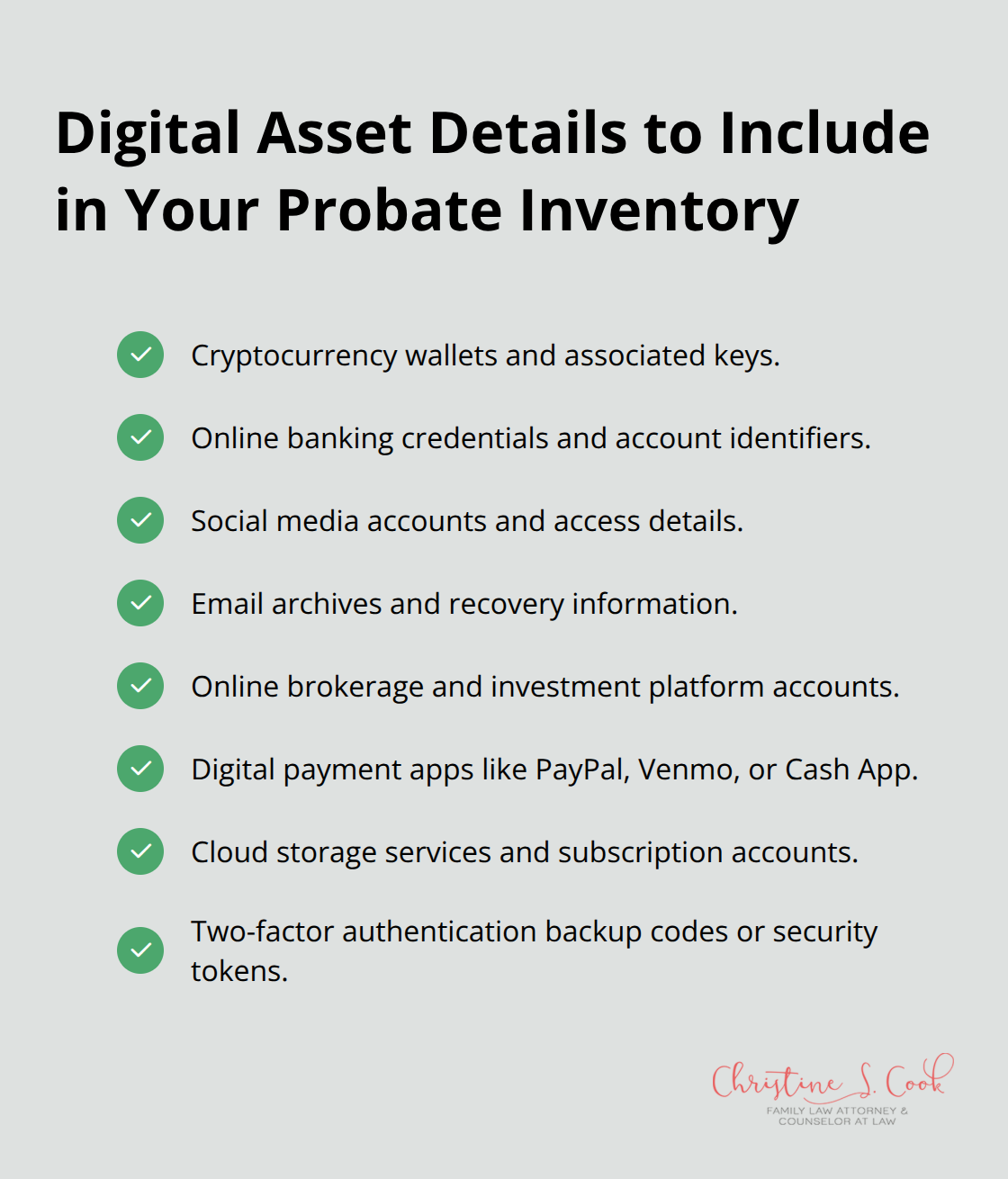 Checklist of digital assets and details Florida courts expect in probate documentation. - florida probate rules and procedures