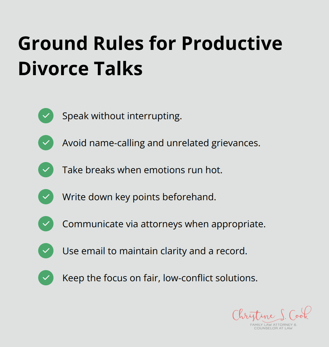 Checklist of ground rules to keep divorce discussions constructive