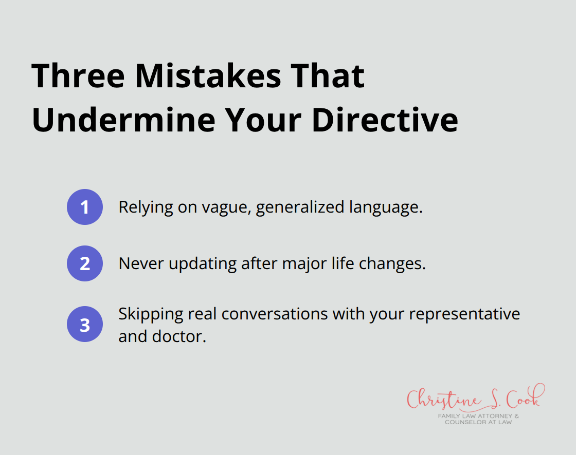 Compact ordered list highlighting the three most common mistakes that weaken a healthcare directive. - Healthcare directive Florida